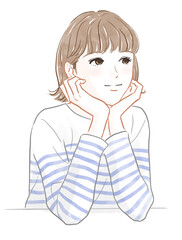 頬杖をつく女性