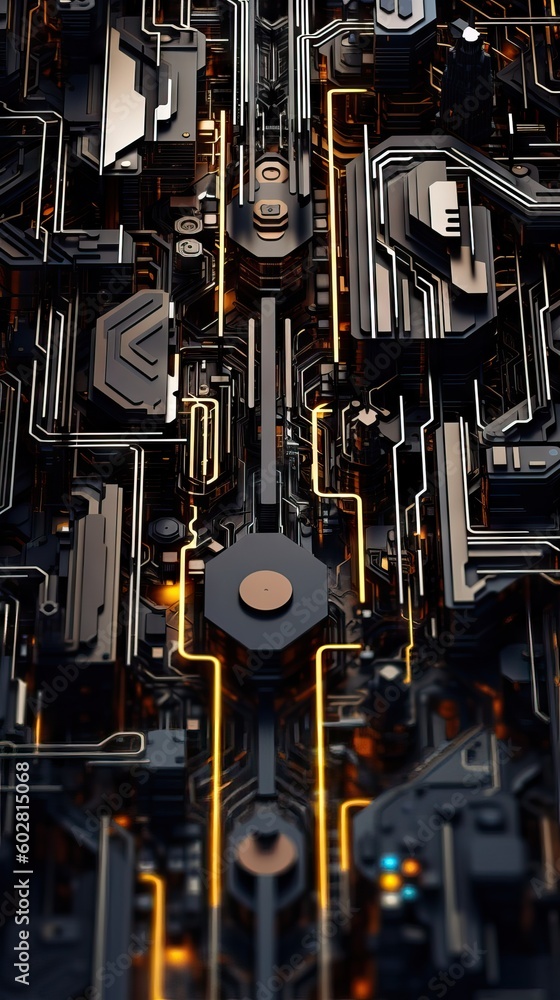 Poster intricate and detailed structure of the interior of the motherboard of a computer, binary computerin
