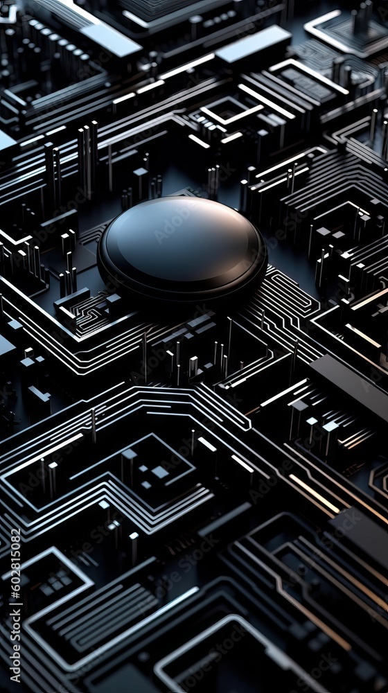 Poster intricate and detailed structure of the interior of the motherboard of a computer, binary computerin