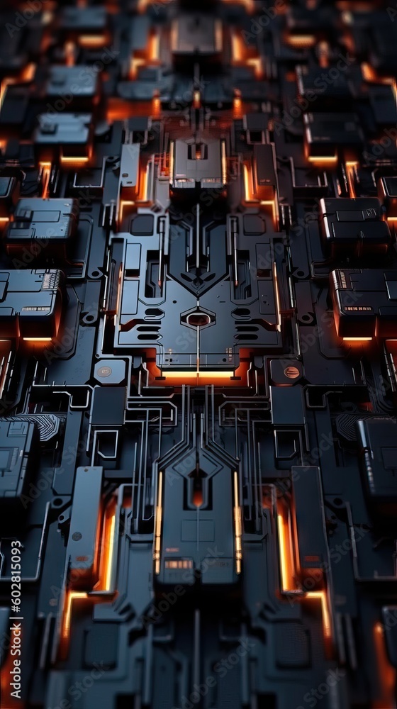 Poster intricate and detailed structure of the interior of the motherboard of a computer, binary computerin