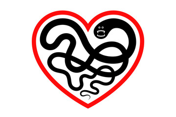 Heart symbol and worm inside, concept of worm infection, heartworm