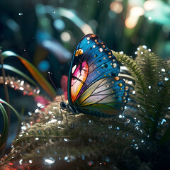 Fototapeta na wymiar A Rainbow of Butterflies: Colorful Creatures Perched on a Vibrant Flower with dazzling colors