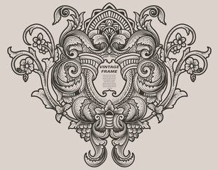 Isolated frames in baroque antique style. engraving ornament frames.