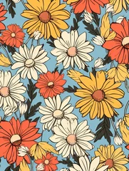 Tuinposter Vectorial colorful flower background composition, minimalist style, copy space for design and creatives © Banana Images