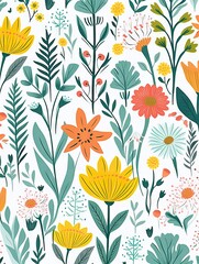 Vectorial colorful flower background composition, minimalist style, copy space for design and creatives