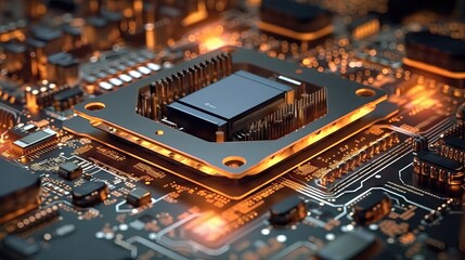 Highly detailed technology texture, AI supercomputer Chrome, insane level of detail throughout circuitry, cinematic depth of field, high contrast lighting, CPU and GPU , circuits interconection,