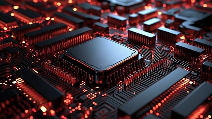 Highly detailed technology texture, AI supercomputer Chrome, insane level of detail throughout circuitry, cinematic depth of field, high contrast lighting, CPU and GPU , circuits interconection, - obrazy, fototapety, plakaty