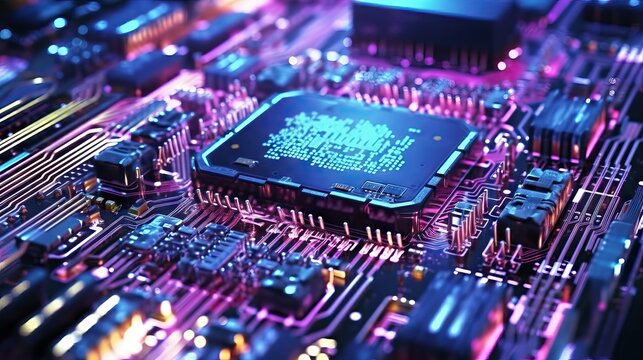 Highly detailed technology texture, AI supercomputer Chrome, insane level of detail throughout circuitry, cinematic depth of field, high contrast lighting, CPU and GPU , circuits interconection,