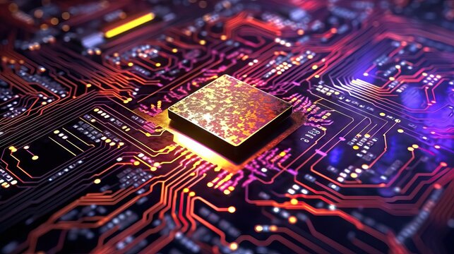 Highly detailed technology texture, AI supercomputer Chrome, insane level of detail throughout circuitry, cinematic depth of field, high contrast lighting, CPU and GPU , circuits interconection,