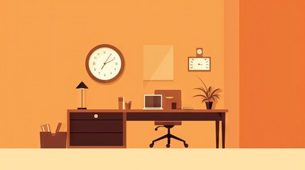 Minimal vector illustration, working office, flat design, brown