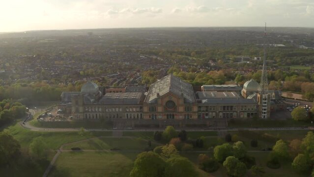 Symmetrical Dolly back aerial shot from Alexandra Palace north London