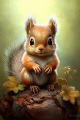 Cute squirrel in the forest, animated cartoon for kids, funy