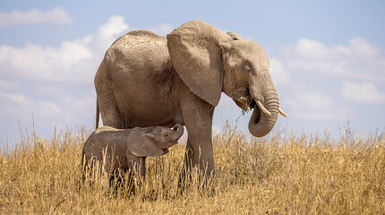 Fototapeta na wymiar elephant in the savannah, baby elephant, Tanzania