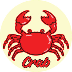 Crab vector illustration in simple flat style isolated on white background. Seafood product design template.