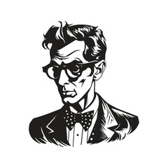 fashionable brilliant doctor, vintage logo line art concept black and white color, hand drawn illustration