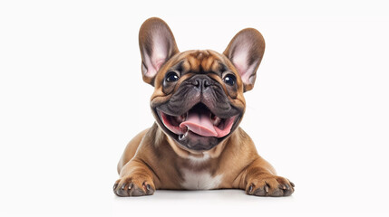 Brown French bulldog smile, runing isolated on white background, Generative ai illustration.