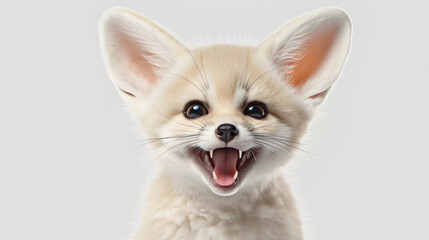 Obraz premium Fennec fox, North Africa smile with white background, Generative ai illustration.