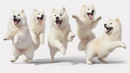 Naklejka na ściany i meble White Shiba inu 5 dog smile, playing on white background, Generative ai illustration.