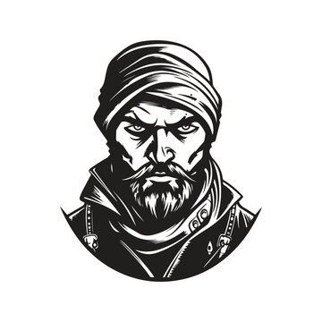 mercenary, vintage logo line art concept black and white color, hand drawn illustration