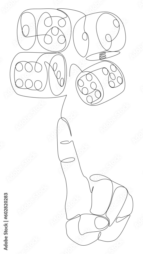 Poster one continuous line of hand with dice. thin line illustration vector concept. contour drawing creati