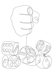 One continuous line of hand with dice. Thin Line Illustration vector concept. Contour Drawing Creative ideas.