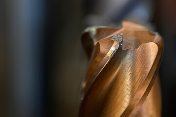 Close up scene the wear of coating milling tool.
