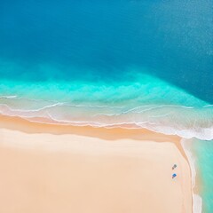  Aerial top-down view of beach and sea with blue water