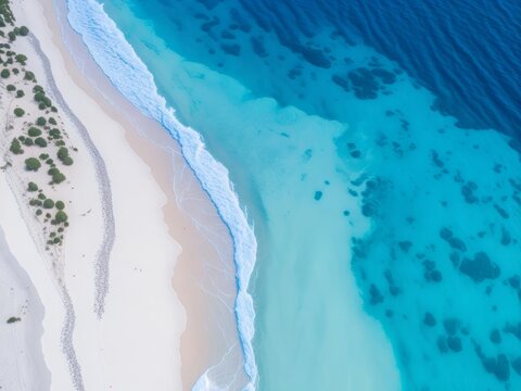  Aerial top-down view of beach and sea with blue water © zedutsenut