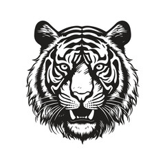 tiger, vintage logo line art concept black and white color, hand drawn illustration