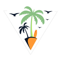surfboard and palm tree icon illustration