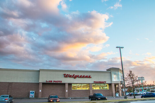 Walgreens Pharmacy retail store exterior street view on a cloudy day