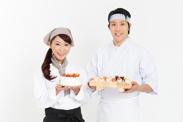 板前とパティシェの男女