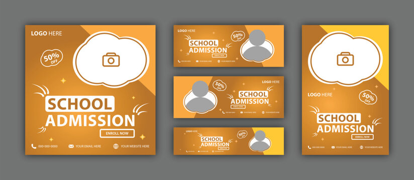 School admission social media post banner design. back to school social media post banner design set. Back to school admission promotion banner. minimal and modern school admission post design	
