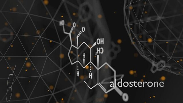 Structural chemical formula of aldosterone. Aldosterone mineralocorticoid hormone, produced by the adrenal gland.