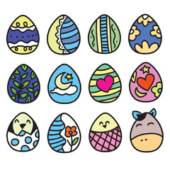 set of hand drawing easter egg isolated on white background. easter celebration