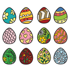 set of hand drawing easter egg isolated on white background. easter celebration