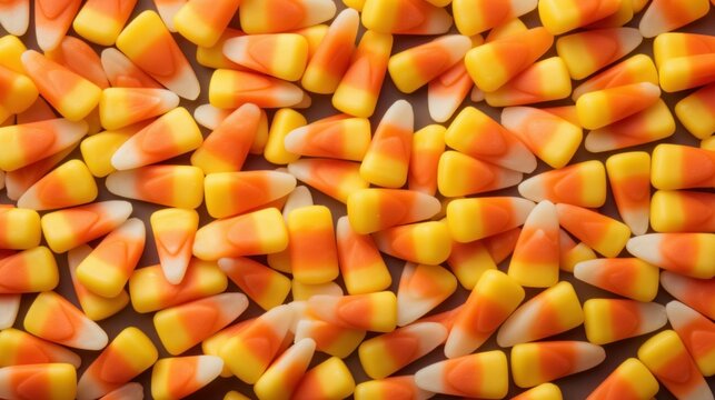 Sweet Corn Candy Photorealistic Horizontal Background. Sweet Dessert From Confectionery. Ai Generated Hyperrealistic Background with Delicious Flavory Corn Candy. Generative AI