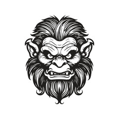 troll, vintage logo line art concept black and white color, hand drawn illustration