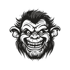troll, vintage logo line art concept black and white color, hand drawn illustration