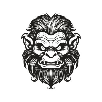 troll, vintage logo line art concept black and white color, hand drawn illustration
