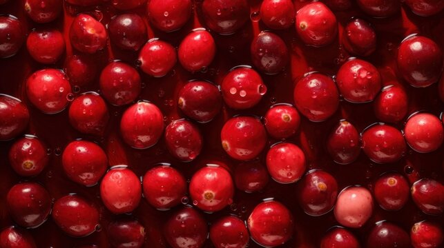 Fresh Organic Cranberry Berry Photorealistic Horizontal Background. Healthy Vegetarian Diet. Ai Generated Hyperrealistic Background with Delicious Juicy Cranberry Berry. Generative AI