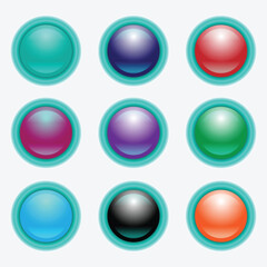 Set of vector 3d design elements, glossy icons, buttons white isolated
