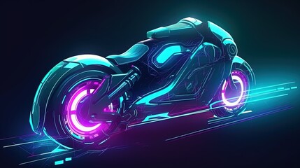 A futuristic motorcycle with a neon trail. Fantasy concept , Illustration painting. Generative AI