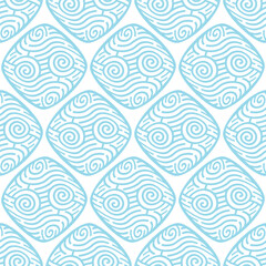 Blue Swirling Diamond Doodle Seamless Vector Repeat Pattern