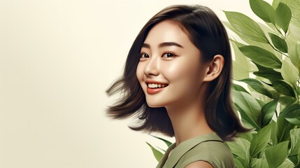 アジア人のボタニカルな美容・ビューティーイメージ（Generative AI）
