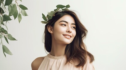 アジア人のボタニカルな美容・ビューティーイメージ（Generative AI）
