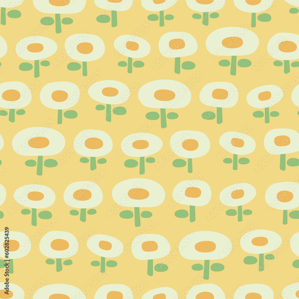 Wall mural Yellow and White Cute Stylized Flowers