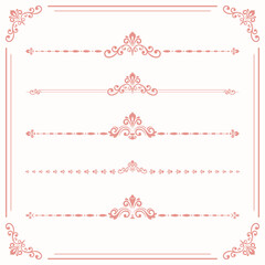 Obraz premium Vintage set of vector decorative elements. Horizontal separators in the frame. Collection of pink ornaments. Classic patterns. Set of vintage patterns