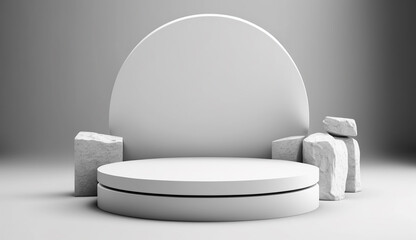 White round podium on interior background, generative ai