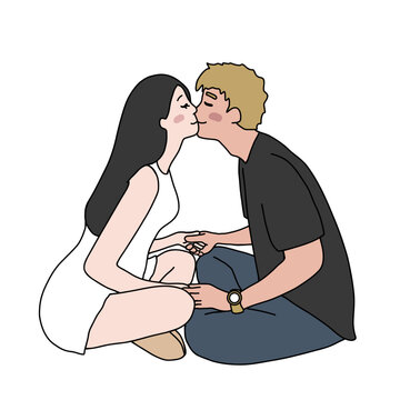 Lover kissing with love cartoon vector illustration minimal style